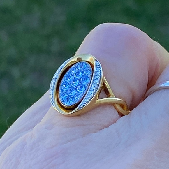 Danbury Mint blue birthstone Diamond flip ring initial K 14kt gold plated sz 7 - Picture 2 of 16